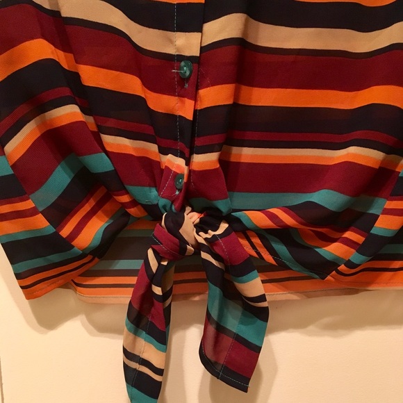 Modern Stripe Front-tie Blouse - Picture 2 of 3